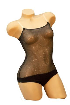 Overbust with Straps - Black Silver Glitter